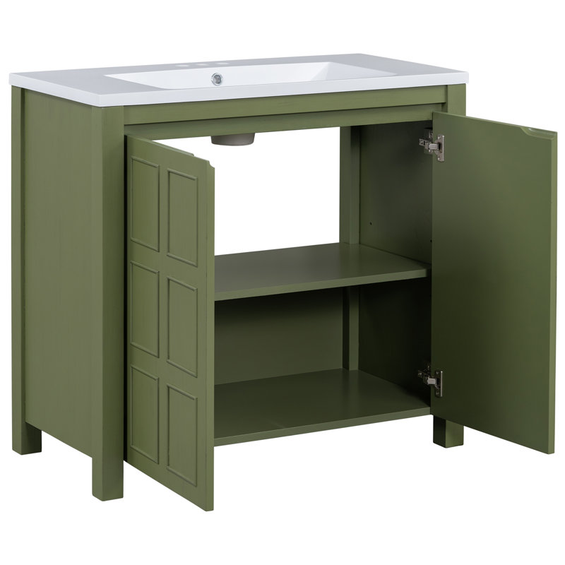 Organisateur de meuble-lavabo 36 po avec lavabo, ensemble d'armoire combinée, armoire de rangement pour salle de bain, vert olive