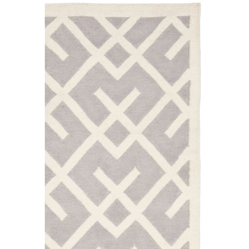 Tapis en laine / coton tissé à la main à plat Rodgers en ivoire / gris, Rectangle 4 pi x 6 pi