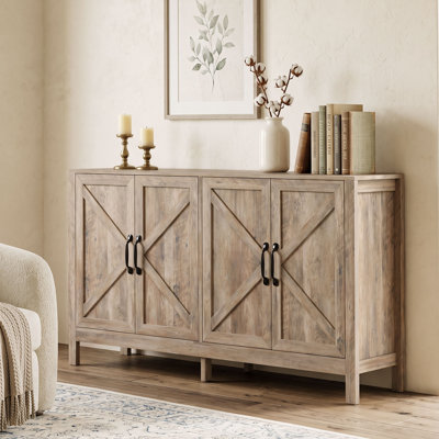 Meuble de rangement, buffet avec porte coulissante de style grange, étagère, gris pâle