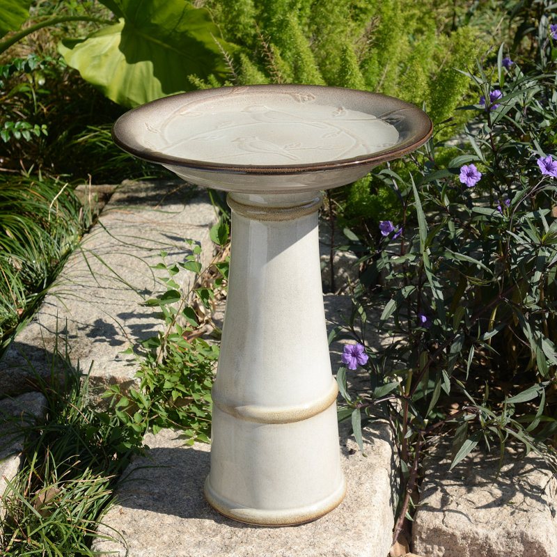 Ceramic / Porcelain Sundial Birdbath, Ivory