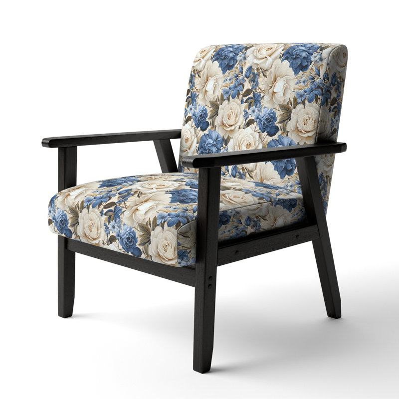 Cobalt Blue Scrollwork Swirls Victorian Pattern II - Upholstered Floral Accent Chair