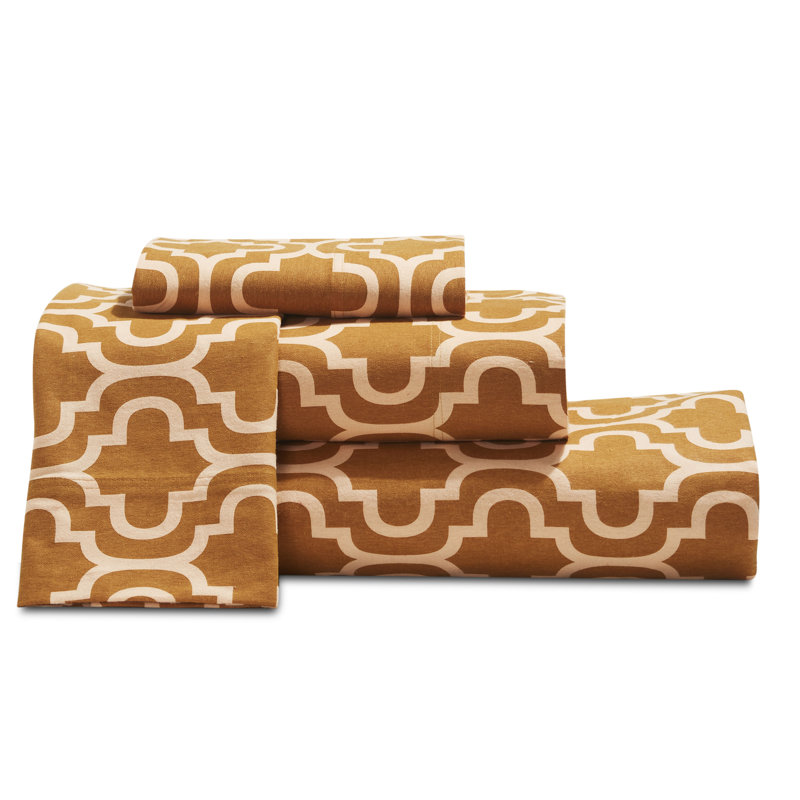 Scotia Trellis 100% Cotton Flannel Sheet Set, King Sheet Set + Fitted Sheet + 2 Pillowcases, Pumpkin Trellis