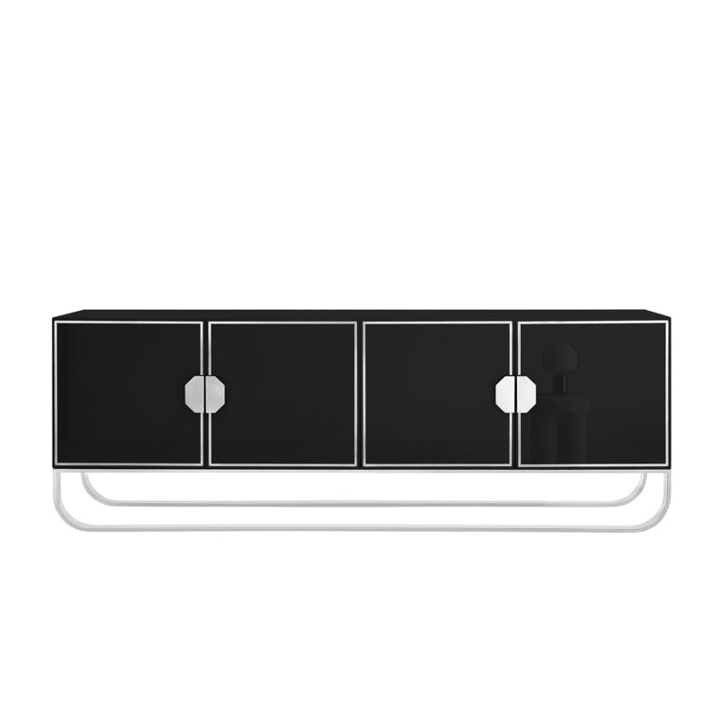 Buffet en eucalyptus de 15,8 po de large Emmarose, Noir/chrome