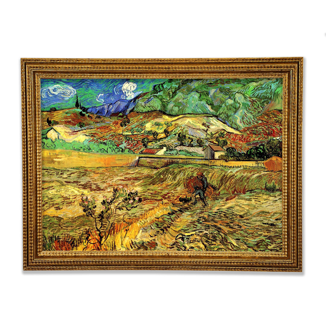 Eingezäuntes Weizenfeld mit Bauer von Van Gogh - Einzelne Bilderrahmen Kunstdrucke