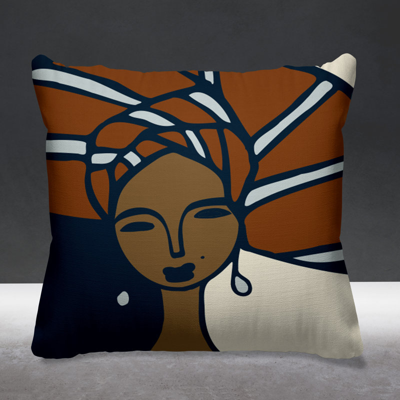 Coussin Abike Tribal Abstract, rouille, L 17 po x H 17 po