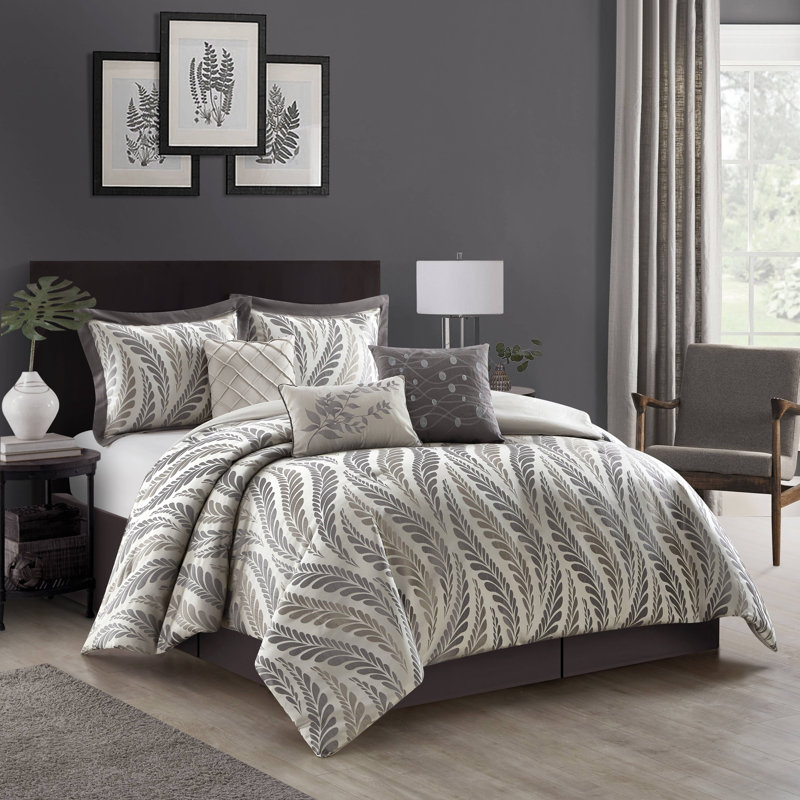 Ensemble d'édredon en microfibre taupe 7 pièces Capella, Édredon très grand californien + 6 pièces suppl