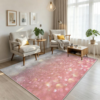 White Silver Pink Abstract Lights Sparkle Diamond Bling Light Shimmer Machine Washable Indoor Area Rug