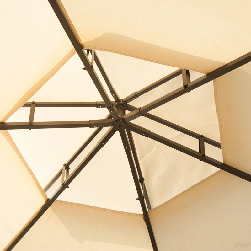 Patio Gazebo, Double Roof Hexagon Outdoor Gazebo Canopy Shelterwith Netting & Curtains, Solid Steel Frame(Canopy), Beige