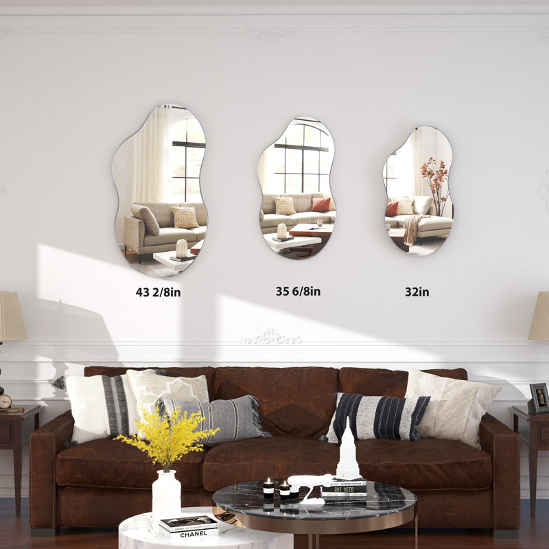 Asymmetrical Metal Framed Wall Accent Mirror, 82cm H x 48cm W, Silver
