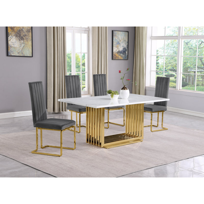 Ensemble de salle à manger Gagner, 5, Gris/doré, Or