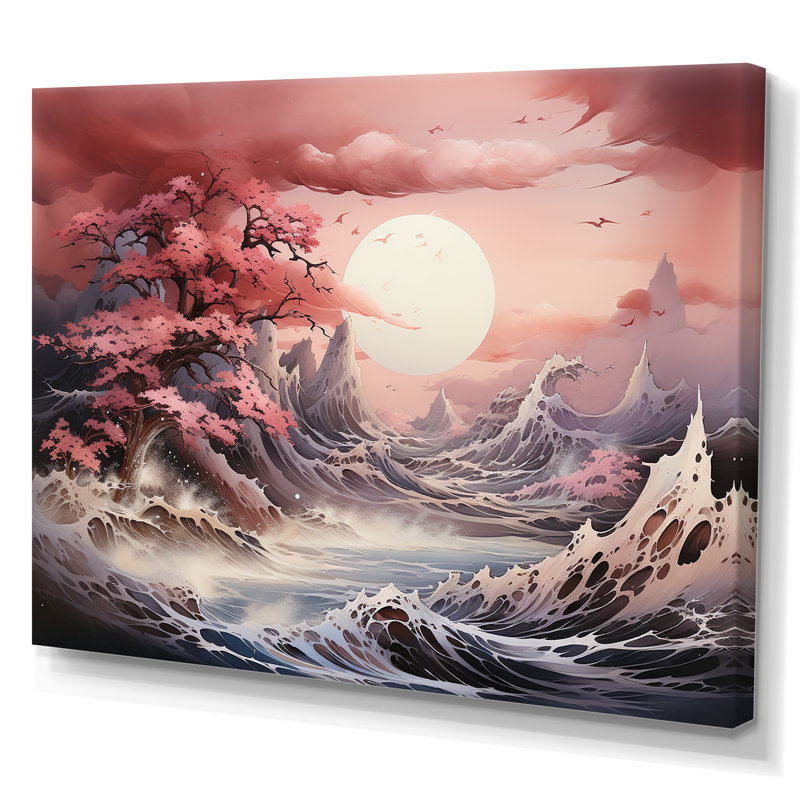 Paysage de tempête océanique du Japon sur toile, H 30 po x l 40 po x P 1,5 po, Toile tendue
