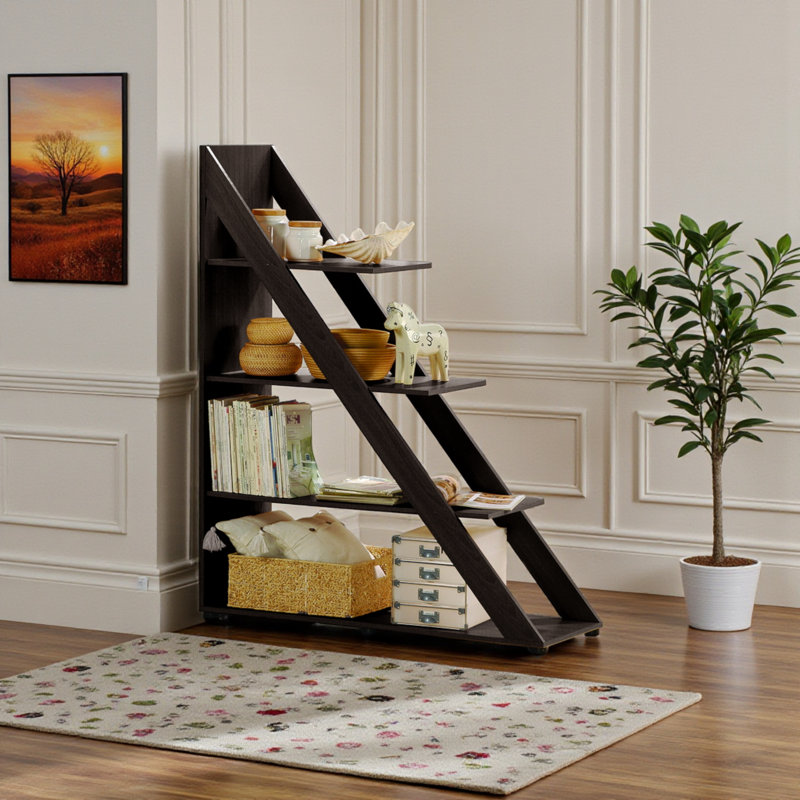 Bibliothèque Kasmer moderne avec tablettes à 4 niveaux au fini brun, H 58,85 po x l 47,60 po x P 15,70 po