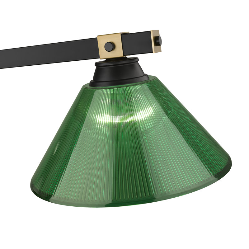 Billard 3 lumières Arles en noir mat + laiton frotté, H 9,5 po x l 14 po x P 52,75 po, Vert