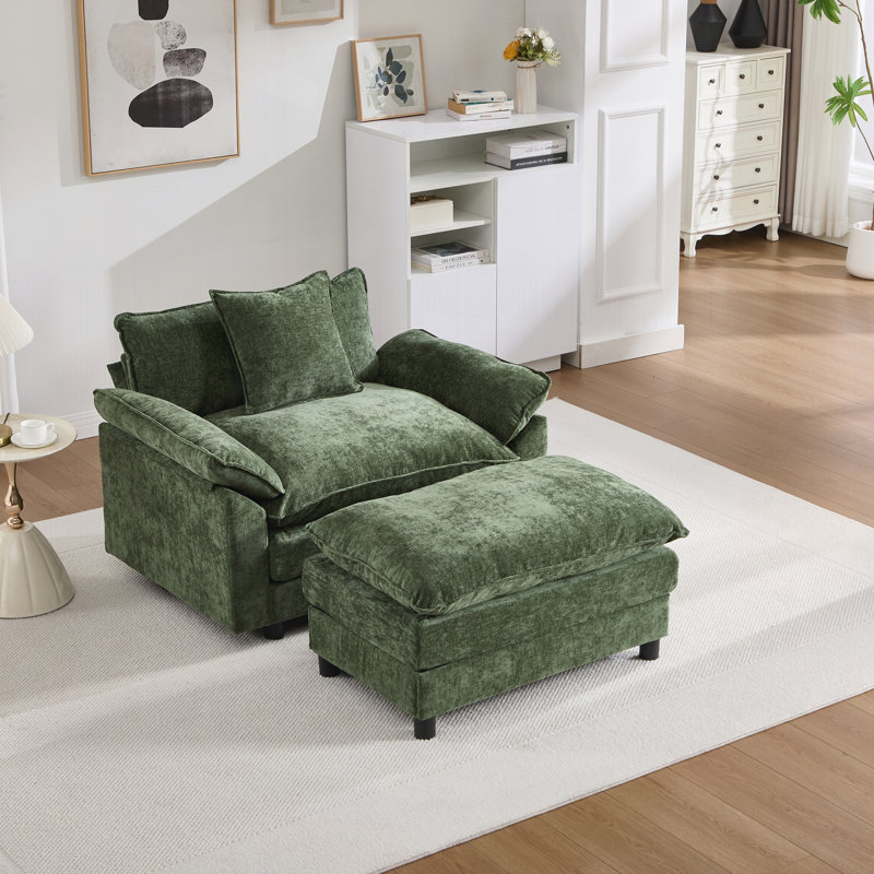 Sofa moderne d'une place de 113 cm, L 45,3 po, Chenille verte