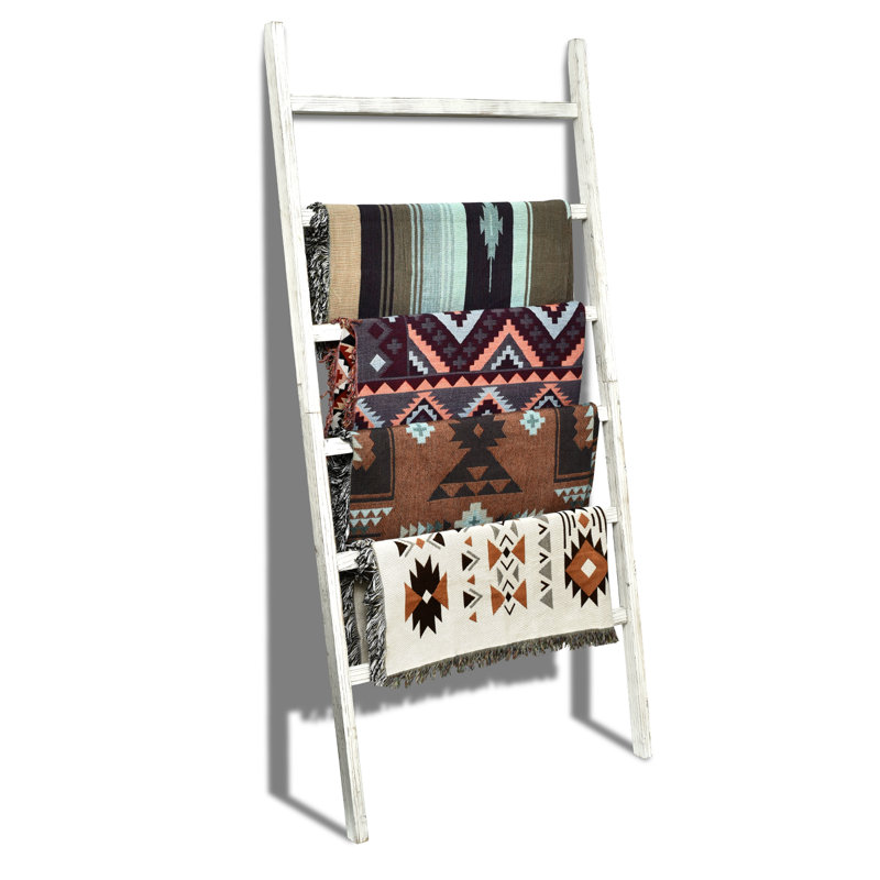 Très grand porte-serviettes en bois rustique 6 pi, Blanc