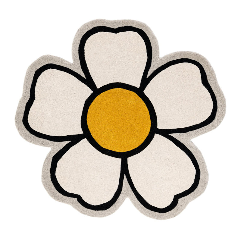 Ivory Daisy Floral Handmade Wool Kids Rug