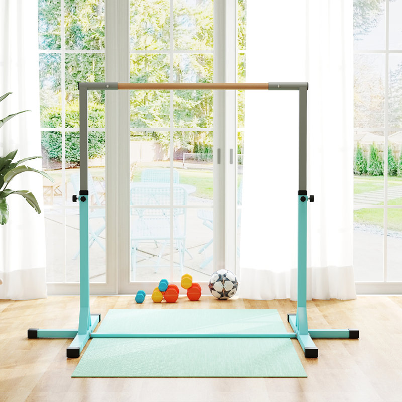 HOMCOM Gymnastics Bar 92-150 cm Height Adjustable for Kids Light Blue