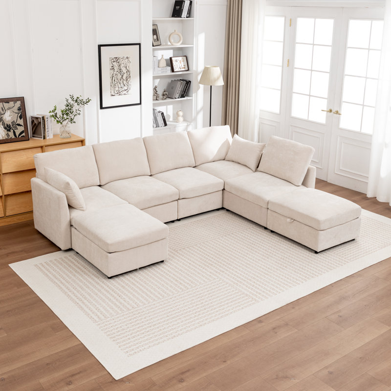 Canapé modulaire en U rembourré 7 pièces Wilroy, Beige