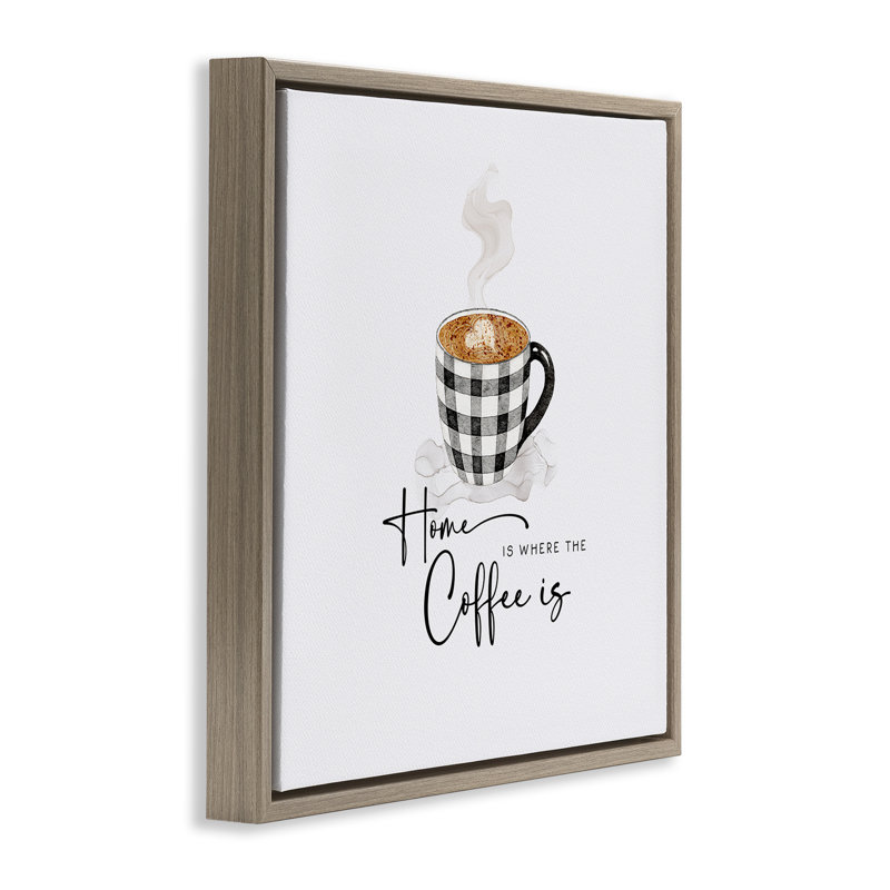 «Where The Coffee Is Floater», art mural par Joy Hall, H 25 po x l 25 po, Cadre flottant orme Montalcino