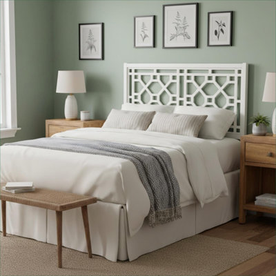 Tête de lit à hauteur réglable en panneau de fibres à densité moyenne blanc de style Chippendale réglable, s'adapte aux tailles de matelas double et grand pour la chambre principale ou la chambre d'amis