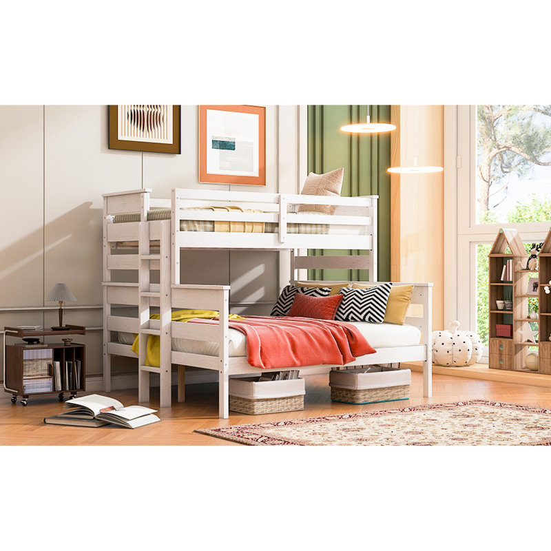 Lit simple superposé au-dessus de grand lit blanc avec - Bois de pin pour chambre à coucher au-dessus du lit, aucun sommier requis