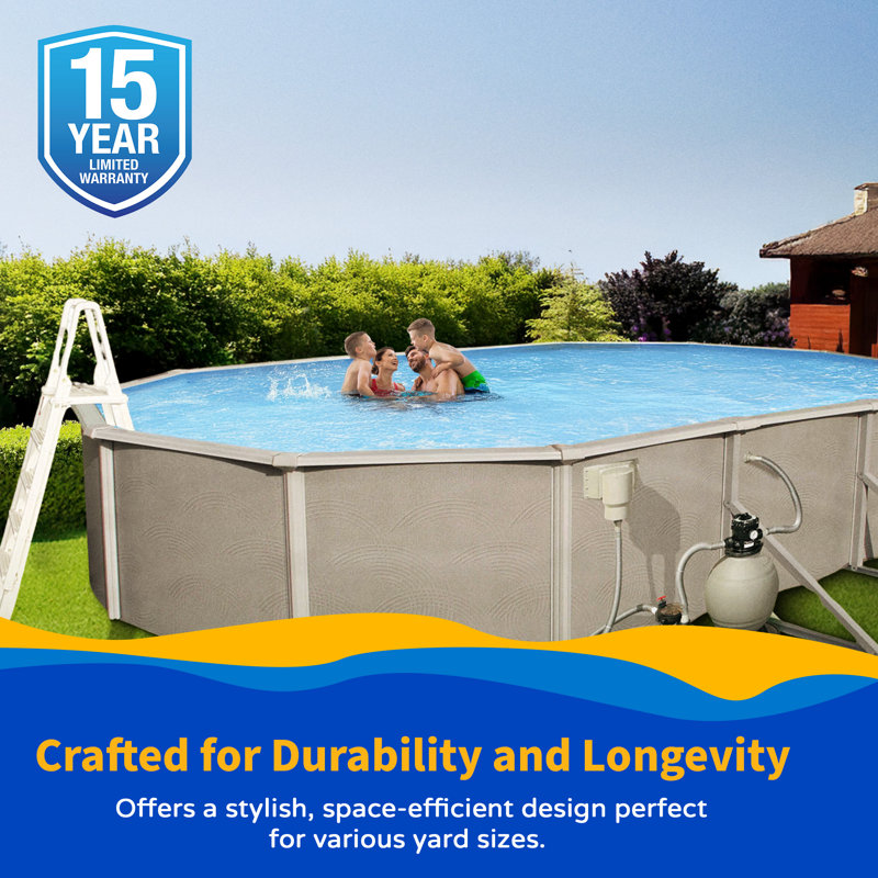 Steel Oval Hard Sided Pool 52'' H x W x L , with Pump Included, 33' L x 18' W x 52" H