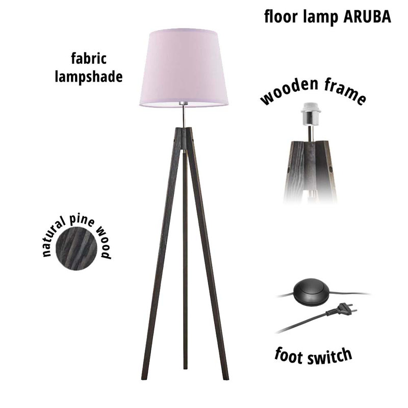 Bert 149cm Tripod Floor Lamp, Light Purple, Ebony