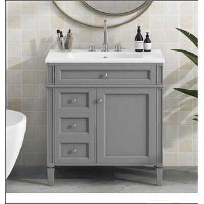 Meuble-lavabo de salle de bain 30 po avec lavabo supérieur, meuble-lavabo moderne avec 2 tiroirs et tiroir basculant, meuble-lavabo simple
