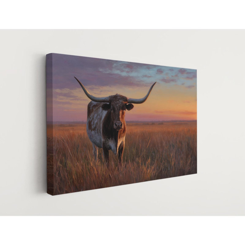«Texas Longhorn Sunset», art mural - décor de ranch de l'Ouest - impression de paysage de campagne rustique
