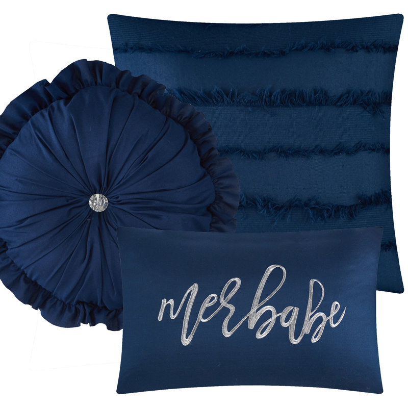 Ensemble d'édredon chic 7 pièces Merbabe, Marine, Édredon de très grande taille et 6 pièces suppl