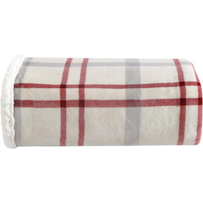 Jeté, polaire brossée et literie en sherpa pelucheux, couverture pour canapé et lit (rouge New Castle, 50 po x 60 po)