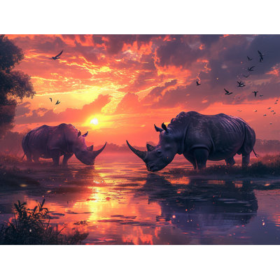 Rhinoceros Surreal Warm Window Curtains Surreal Wildlife scene Drapes - 2 Panels_11491