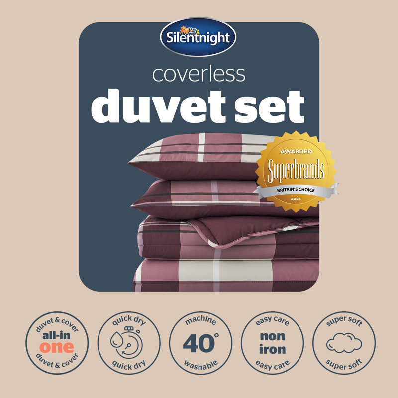 Silentnight Coverless 10.5 Tog Duvet and Pillowcase Set, Printed Check, Single, Berry Check