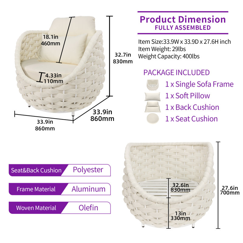 Méridienne Pingel Olefin, Blanc, crème, Corde en oléfine crème