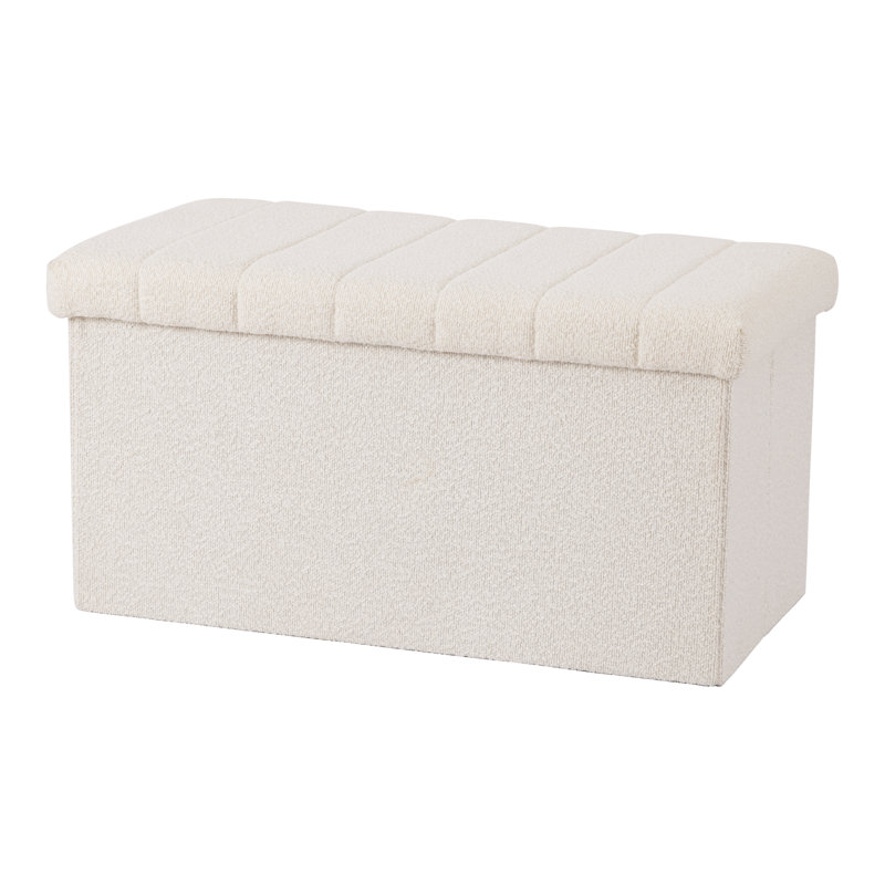 30" White Boucle Upholstered Storage Ottoman Bench
