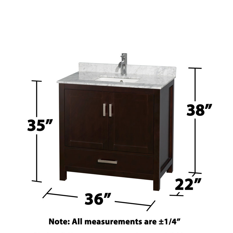 Sheffield 36" Single Bathroom Vanity Set with Mirror, White Carrara Marble, Gray, Single Hole