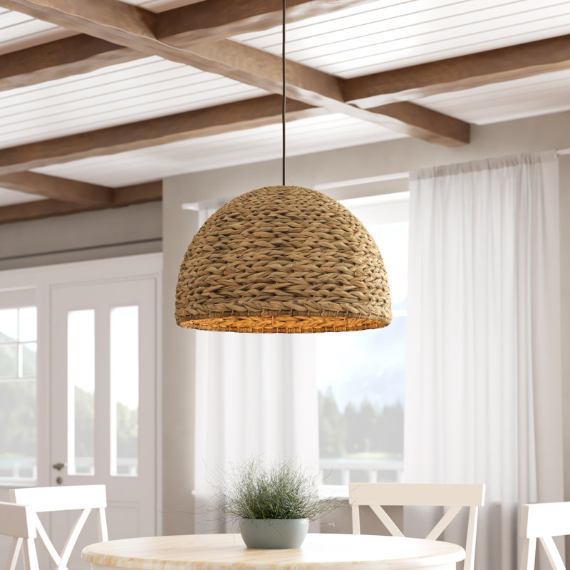 Coastal Braided Seagrass Dome Pendant Light in Natural Finish