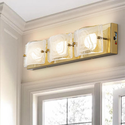 Classical 22.05 in. 3-Light Gold Arc Cloud Glass LED Vanity Light