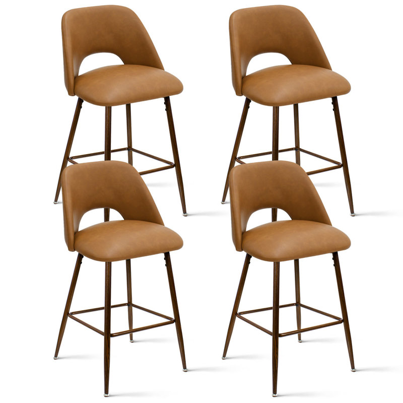 26" Upholstered Counter Height Bar Stools Set Of 4 With Metal Legs, Black/Faux Leather