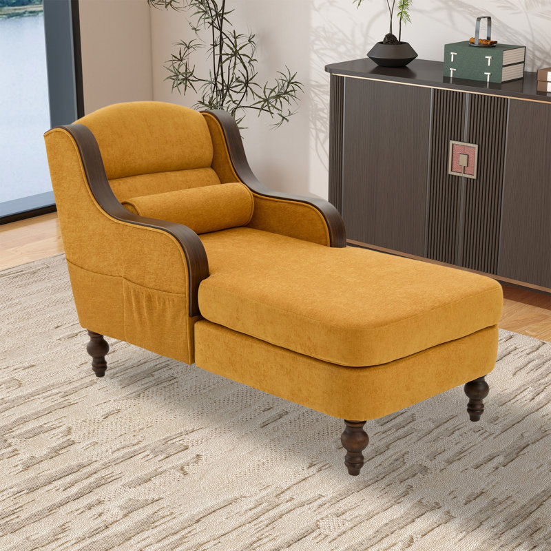 Chaise longue d'intérieur en chenille, Jaune moutarde