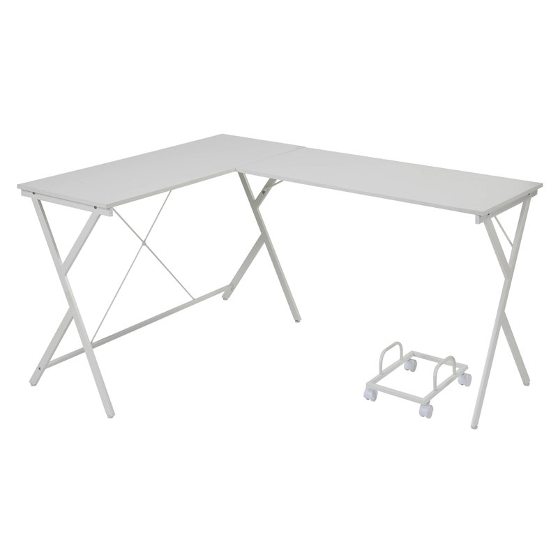 Bureau d'ordinateur en L noir avec support pour unité centrale, H 28,5 po x l 62,5 po x P 47,5 po, Blanc