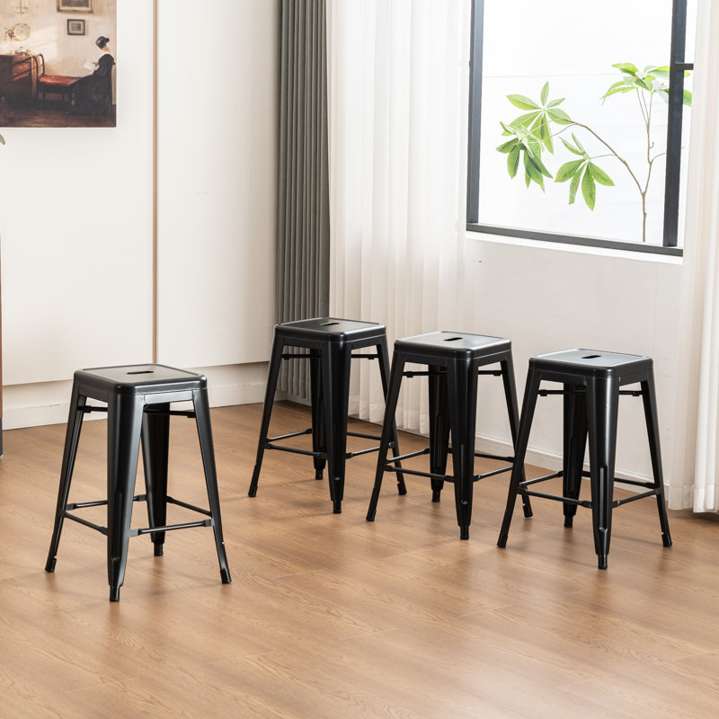 24''H Modern Counter Stool with Metal Frame, Backless Stackable Bar Stool, Matte Black