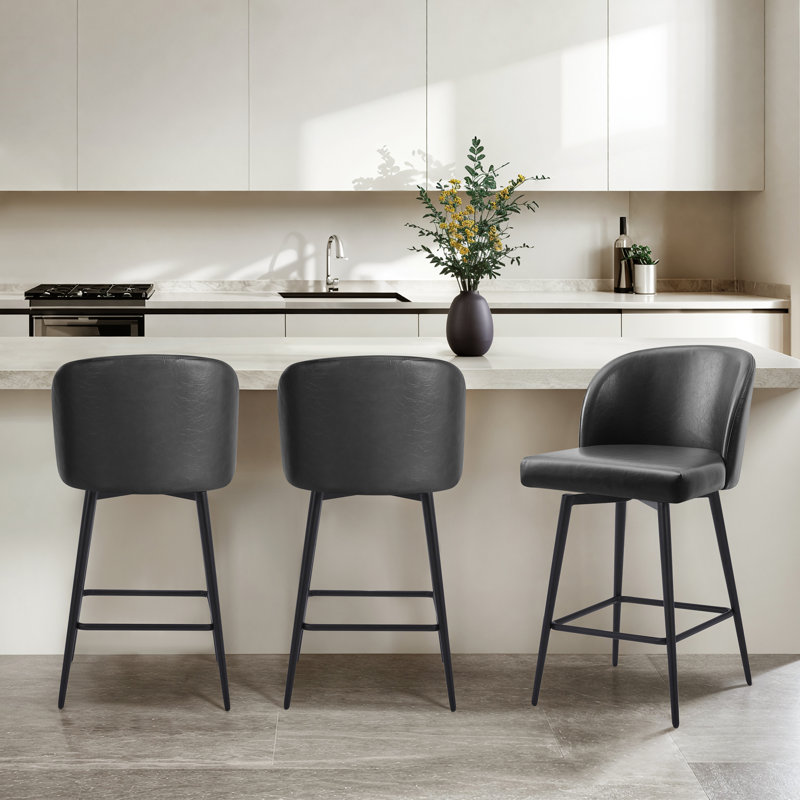 Benedit Swivel 27.1'' Counter Stool, Black