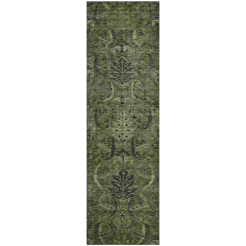 Premium Machine Washable Dahl AMF1082 Damask Rug, Runner 2'3" x 7'6"