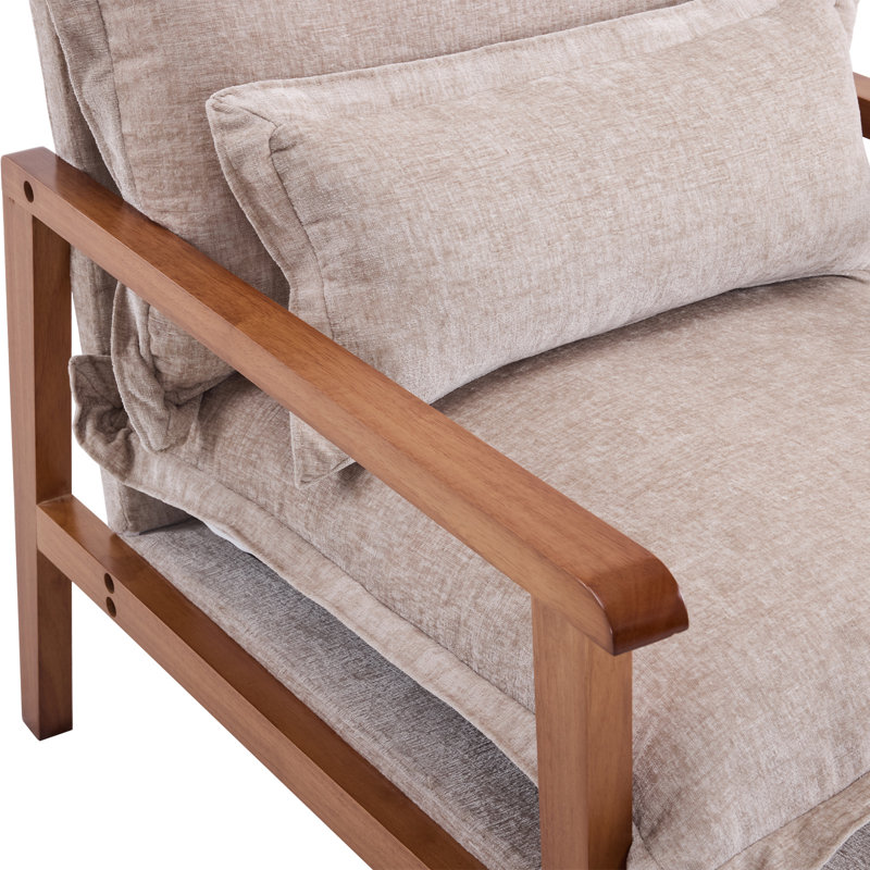 Chenille Accent Chair Armchair With Pillow, Brown, Walnut