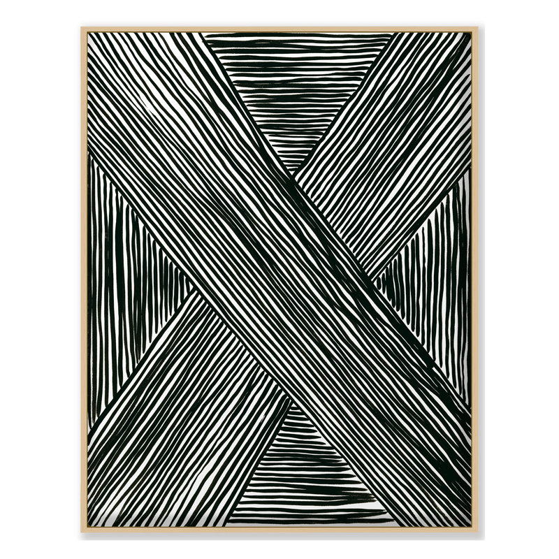 Printemps 2019, rayures noires et blanches 1 encadrées sur toile par Hable Construction, H 32 po x l 25 po