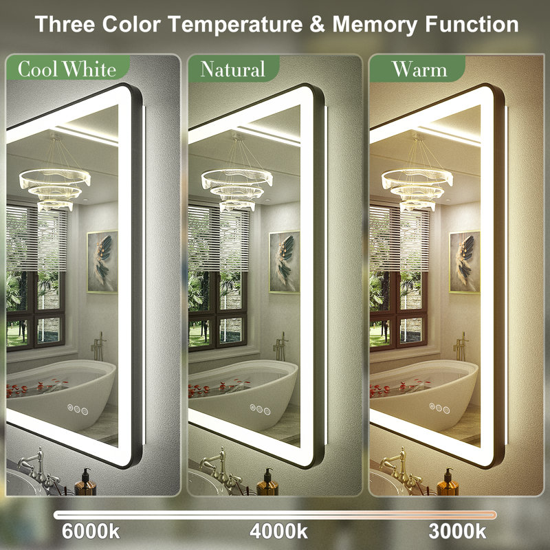Aevar Super Bright Independent Controlled Front & Back LED Lighted Anti-Fog Aluminum Alloy Framed Tempered Glass Bathroom/Vanity Mirror with ETL & 3-Year Warranty