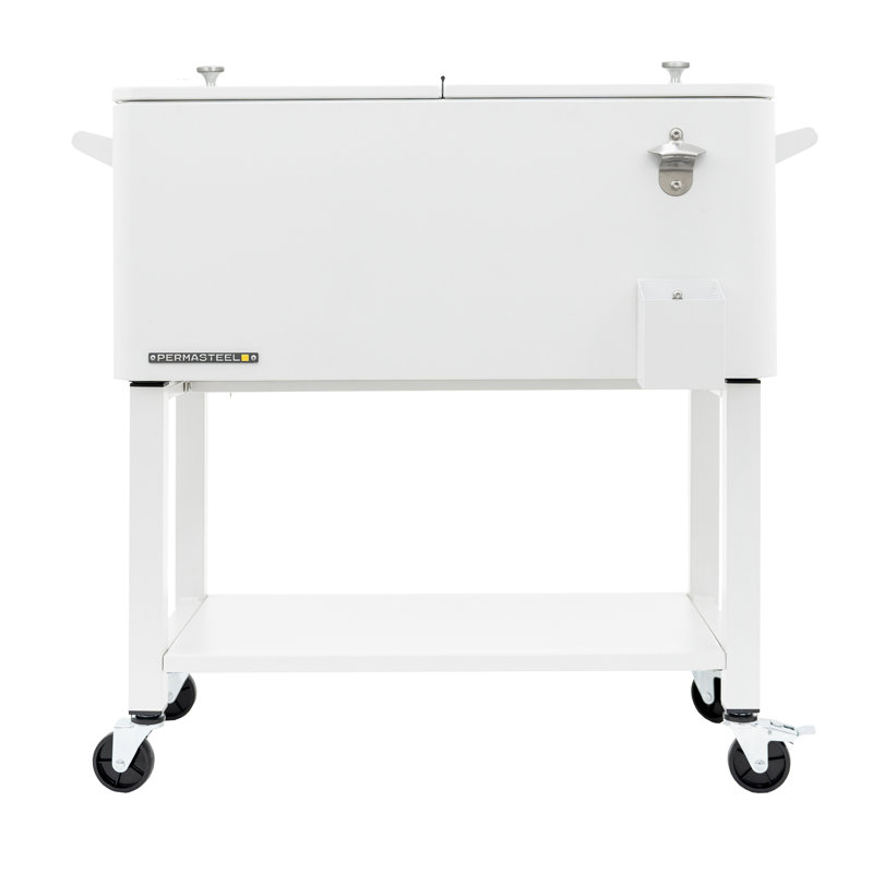 White Powder-Coated Steel 80-Quart Rolling Outdoor Patio Cooler with Wheels
