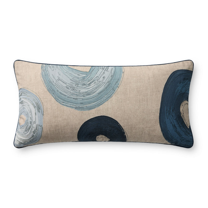 Brigette Romanek x Loloi Decorative Pillow, Blue Geometric, Rectangle 12"H x 27"W, Polyester
