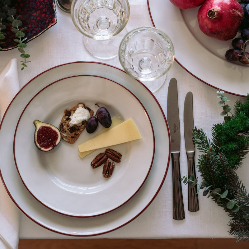 Beja Stoneware Salad/Dessert Plate, White/Red